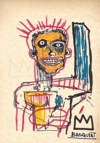 Jean Basquiat Drawing,on paper Stamp on Verso