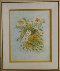 Antique Flower Painting on Canvas with Antique Wood Frame