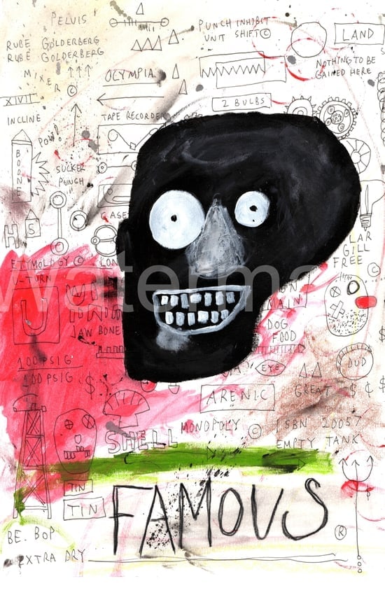 Jean-Michel Basquiat Expressionism Hand Painting Drawing on Cardboard Paper: Jean-Michel Basquiat Expressionism Hand Painting Drawing on Cardboard Paper. Size: 16 1/2 x 11 3/4 Inches. Provenance: W.N York consignor Private collection. it is being sold in the manner or style of