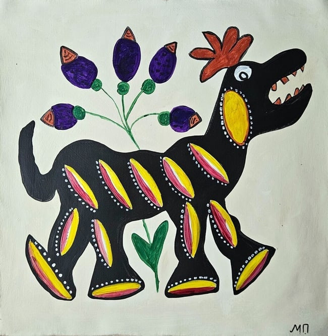 Maria Prymachenko Signed, Ukrainian 20th Century Modern Folk Art Painting on Canvas. (1 of 4)