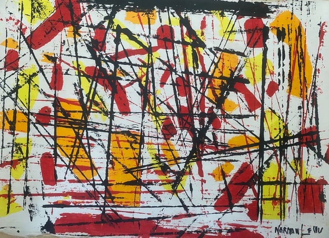 Abstract Painting on Canvas Signed Norman Lewis, Modern Art: Abstract Painting on Canvas Signed Norman Lewis, Modern Art. Approx Canvas Measurements: 22 x 16 inches.This painting is sold unstretched Canvas Only, Rolled up in a professional shipping tube. It is