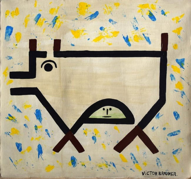 Abstract Canvas Victor Brauner, Modern Old 20th Century Art (After Artist): Abstract Canvas Victor Brauner,(After Artist) Modern Old 20th Century Art. Good condition, no losses, needs stretching. No COA, no supporting papers, sold in the manner of Artist. Size: 18 x 18 .Good