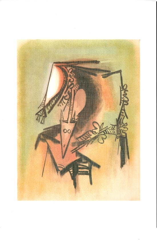 Wifredo Lam ink Print on Thick Paper: Wifredo Lam ink Print on Thick Paper.This is an ink Print on Thick Paper. Paper Size: 12 1/2 x 17 1/2 Inches. Extra Thick 300 gsm Fine art Paper. Embossed Stamp. Provenance: Private NY Collector.No CO