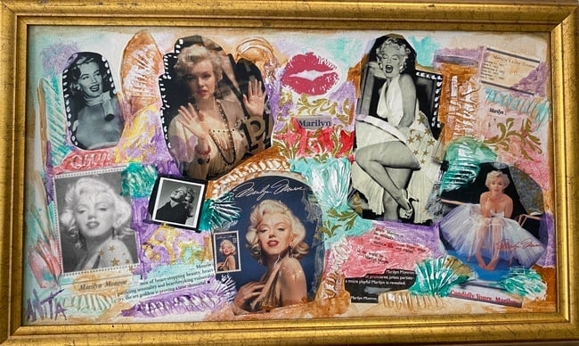 Marylin Monroe Canvas Collage: Marylin Monroe Canvas Collage. appox Canvas size: 18 x 10.appox Frame size: 20 x 12 inches.Marilyn Monroe was an American actress and model. Known for playing comic "blonde bombshell" characters, she