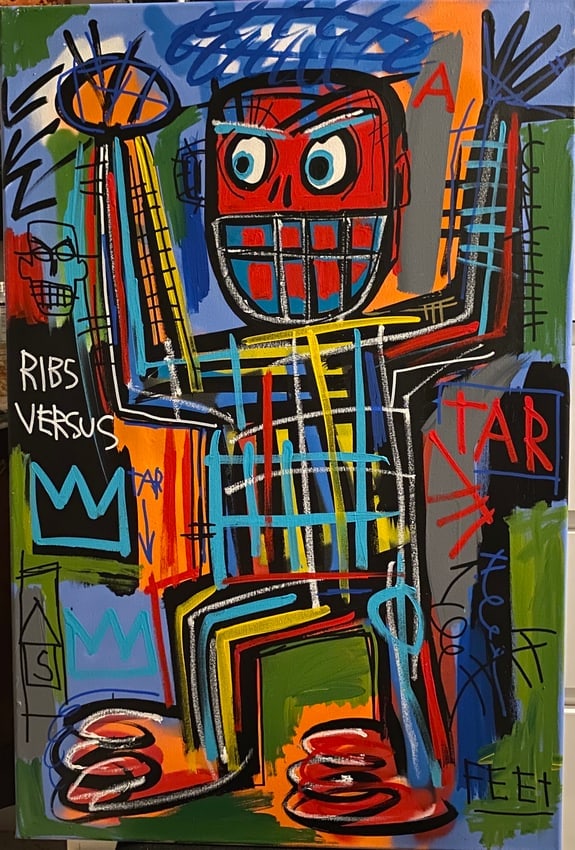 Basquiat Painting on Canvas 1984 Fits ."ERNOK": Basquiat Painting on Canvas 1984 Fits"ERNOK"- Jean Michel Basquiat Large Painting Fits Basquiat 1983 - Size : 36 by 24 inches Large Expressionism Painting on Stretcher Canvas. Acquired from private co