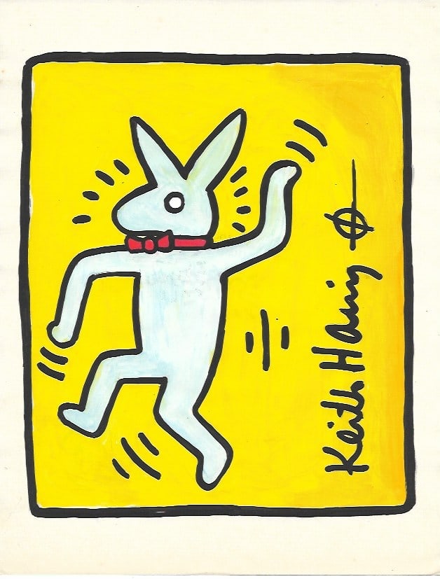 Keith Haring Drawing, Stamp on Verso, Pop Art on paper: Keith Haring Drawing, Stamp on Verso, Pop Art on paper. Image Approximately Size:10 x 8 inches. . This painting does not carry established document provenance, nor is any record of auction history des