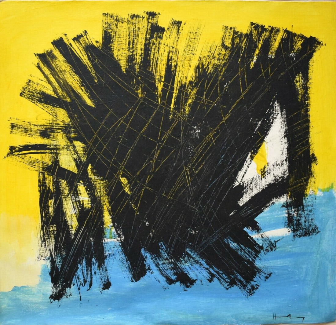 Vintage abstract Hans Modern Old 20th CenturyPainting on Canvas: Vintage abstract Hans Modern Old 20th Century Painting on Canvas (after artist). Sold in the style of Artist. Approx size: 20 x 17. No documentation or COA. Sold as is. Good Condition. The word â&eur