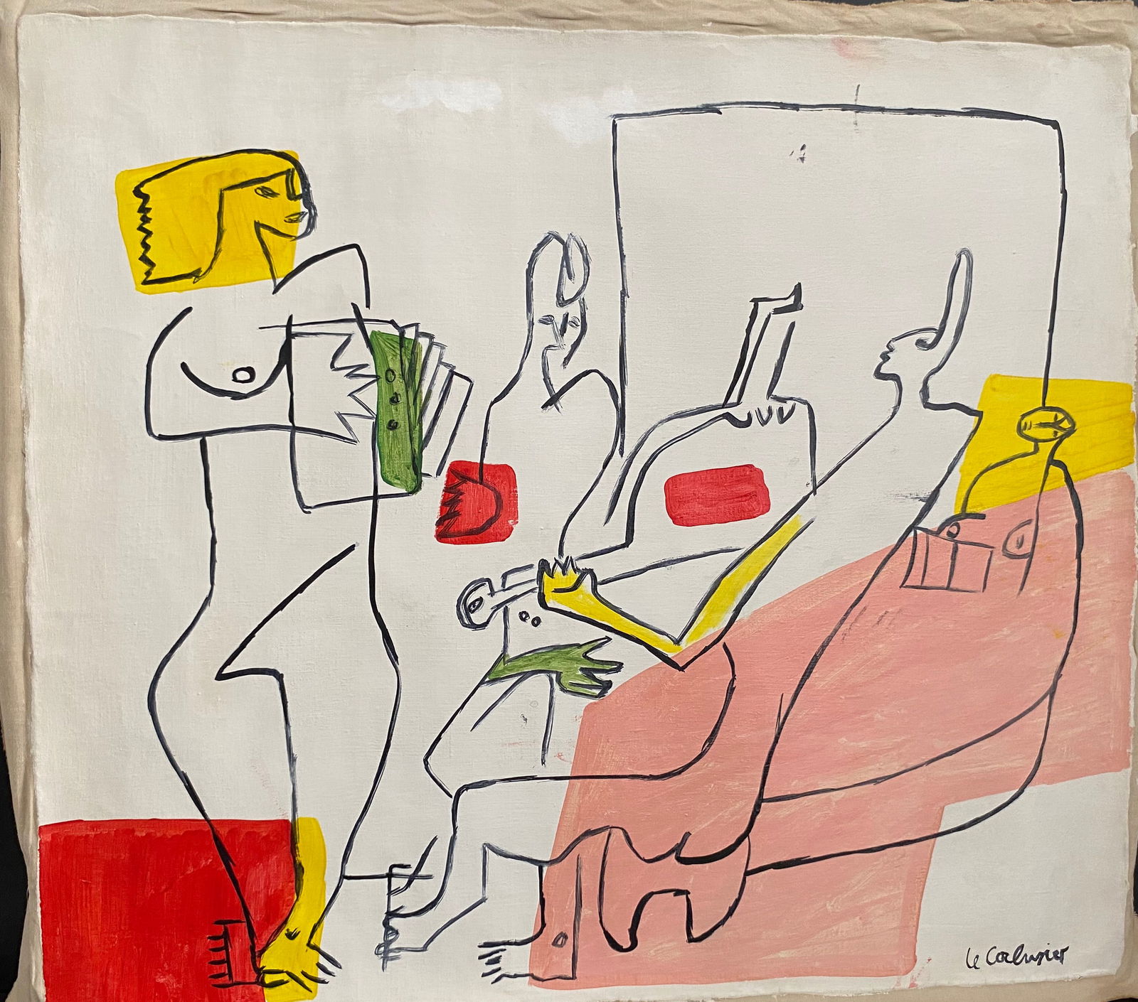 Vintage Abstract Painting Le Corbusier: Vintage Abstract Painting Le Corbusier, Modern Art 20 centuary, Painted on canvas.Approx Canvas Measurements: 21 x 18 inches.SEE PHOTOS as part of the description. Good condition.It i being sold in th