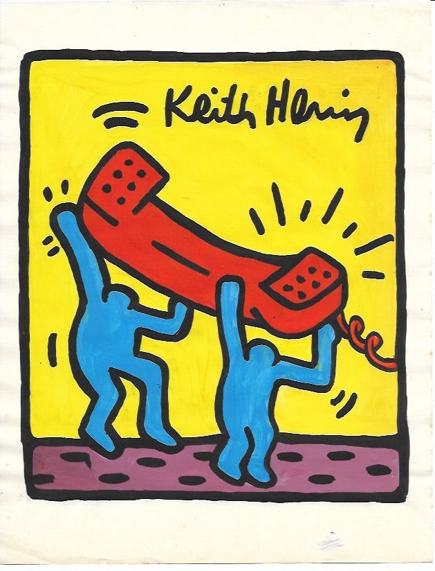 Keith Haring Drawing, Stamp on Verso, Pop Art on paper: Keith Haring Drawing, Stamp on Verso, Pop Art on paper. Image Approximately Size:10 x 8 inches. . This painting does not carry established document provenance, nor is any record of auction history des