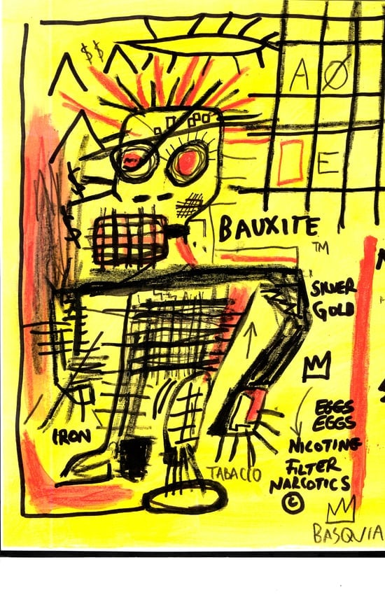Jean Basquiat Expressionism Print on Thick Paper.: Jean Basquiat Expressionism Print on Thick Paper. Paper Size: 12 1/2 x 17 1/2 Inches. Extra Thick 300 gsm Fine art Paper. Embossed Stamp. Excellent Condition. See photos.