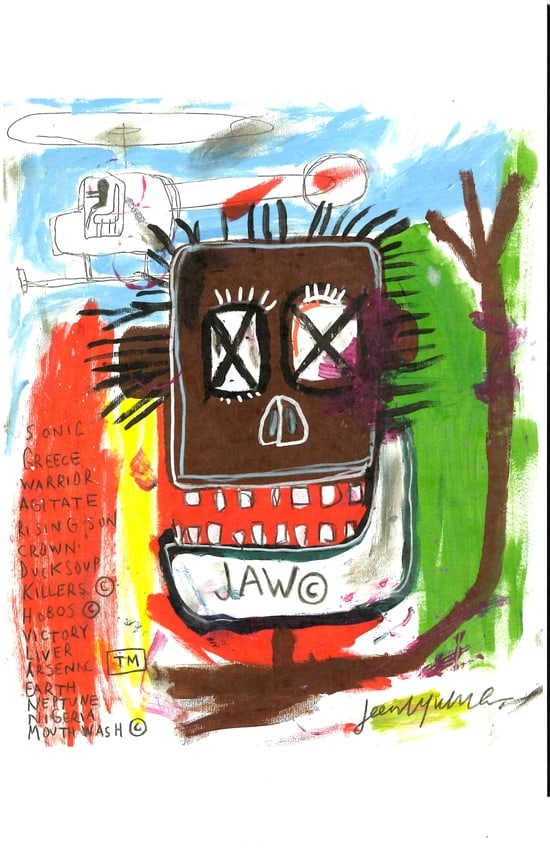 Jean Basquiat Expressionism Print on Thick Paper.: Jean Basquiat Expressionism Print on Thick Paper. Paper Size: 12 1/2 x 17 1/2 Inches. Extra Thick 300 gsm Fine art Paper. Embossed Stamp. Excellent Condition. See photos.