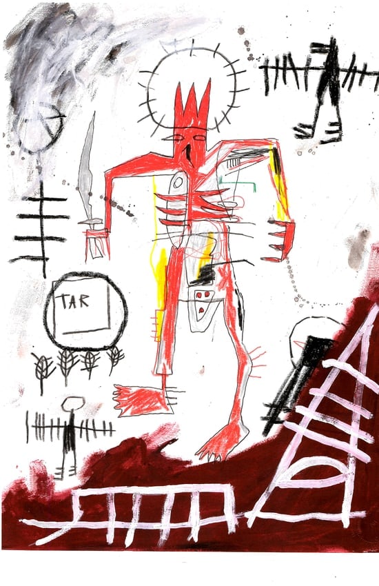 Jean Basquiat Expressionism Print on Thick Paper.: Jean Basquiat Expressionism Print on Thick Paper. Paper Size: 12 1/2 x 17 1/2 Inches. Extra Thick 300 gsm Fine art Paper. Embossed Stamp. Excellent Condition. See photos.