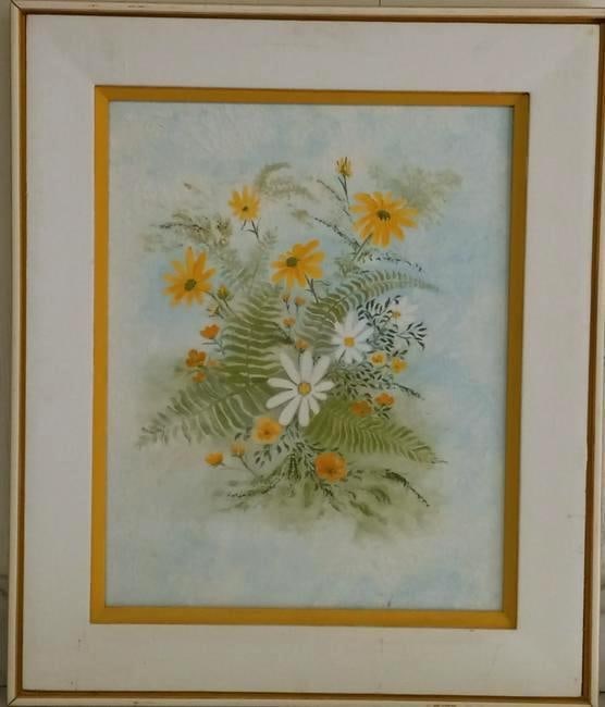 Antique Flower Painting on Canvas with Antique Wood Frame: Antique Flower Painting on Canvas with Antique Wood Frame. Painting Approx Size: 16 x 20 inches . Frame Approx Size: 26 x 22.see photo small stains due to age. Provenance NY Collector. We pack &