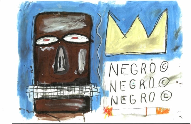 Jean Basquiat Expressionism Print on Thick Paper.: Jean Basquiat Expressionism Print on Thick Paper. Paper Size: 12 1/2 x 17 1/2 Inches. Extra Thick 300 gsm Fine art Paper. Embossed Stamp. Excellent Condition. See photos.