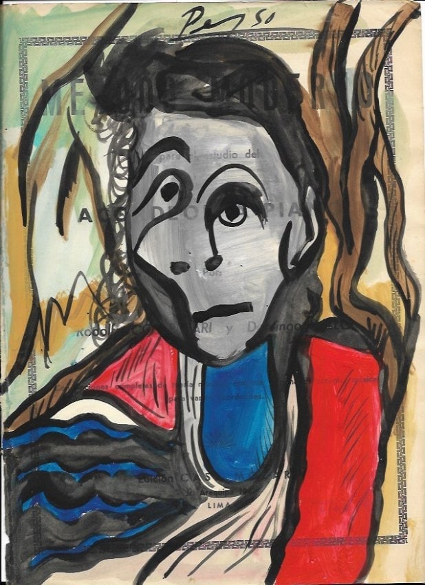 Mixed Media Pablo Picasso Drawing on Paper (After Artist) (1 of 2)