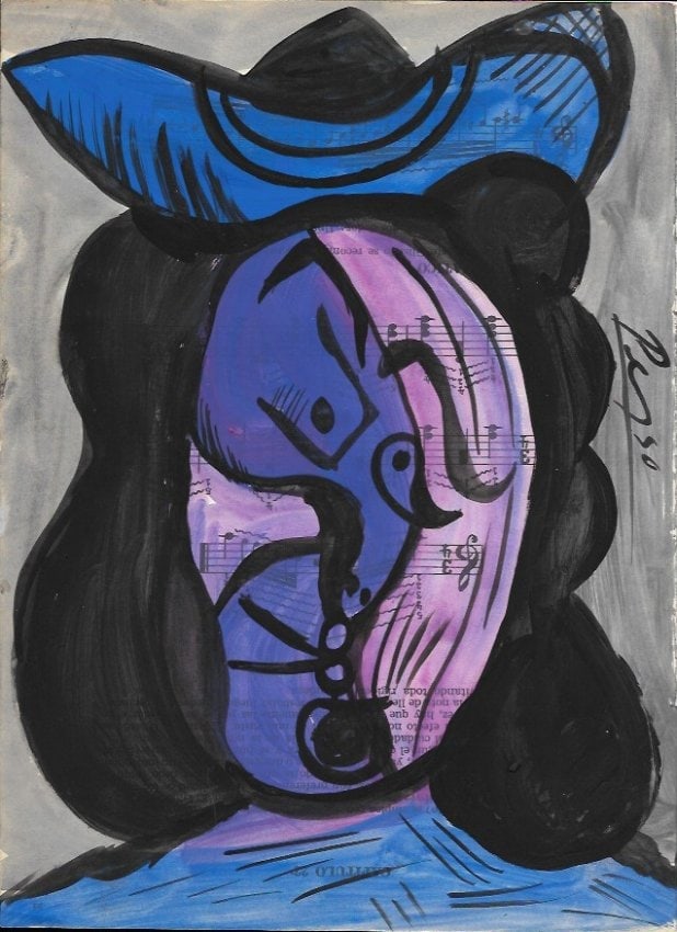 Mixed Media Pablo Picasso Drawing on Paper (After Artist): Mixed Media Pablo Picasso Drawing on Paper Music Notes. Approx Size: 12 x 8 1/2 inches. Provenance: Private NY Collection. (After Artist). Good Condition See Photos.After definition: For paintings/uni