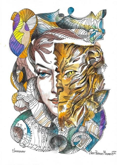 Original Drawing Art Mixed Media Modern illustration portrait (1 of 1)