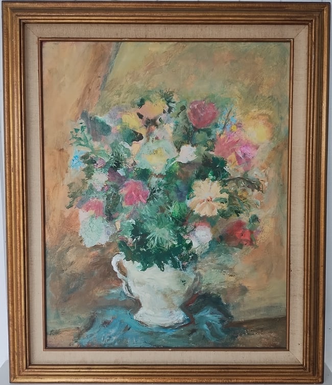 Still Life Flower Vase bouquet on Table Painting on Canvas (1 of 6)