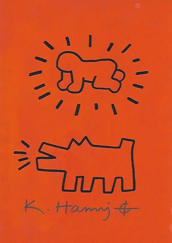 Keith Haring Drawing-Pop Art on paper: Keith Haring Drawing, Stamp on Verso, Pop Art on paper. Image Approximately Size:10 x 8 inches. . This painting does not carry established document provenance, nor is any record of auction history des