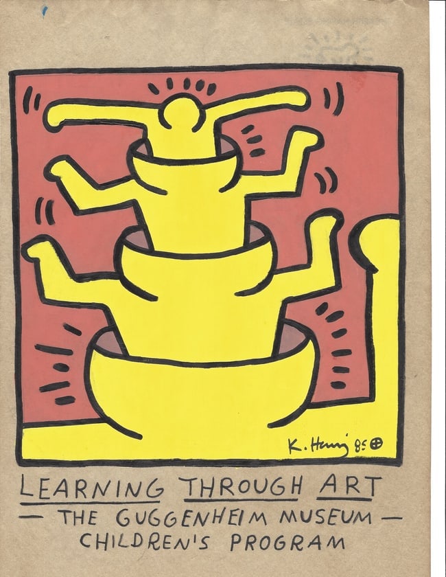 Keith Haring Drawing-Pop Art on paper: Keith Haring Drawing, Stamp on Verso, Pop Art on paper. Image Approximately Size:10 x 8 inches. . This painting does not carry established document provenance, nor is any record of auction history des