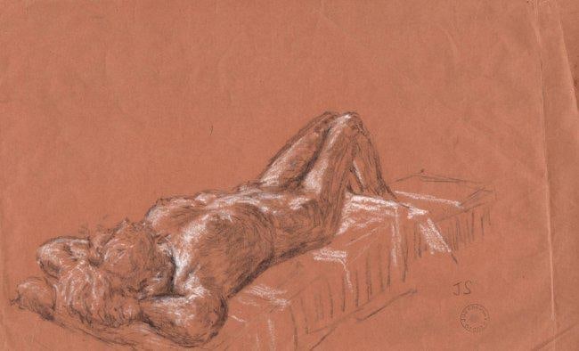 Joseph Smedley 1922-2016 British Modernist Figurative Drawing 1960: Joseph Smedley 1922-2016 British Modernist Figurative Drawing 1960 on Paper Stamped Joseph Smedley Studio. Dr Joseph Smedley was born In Nottingham in 1922. The son of a coal miner, he was to become a