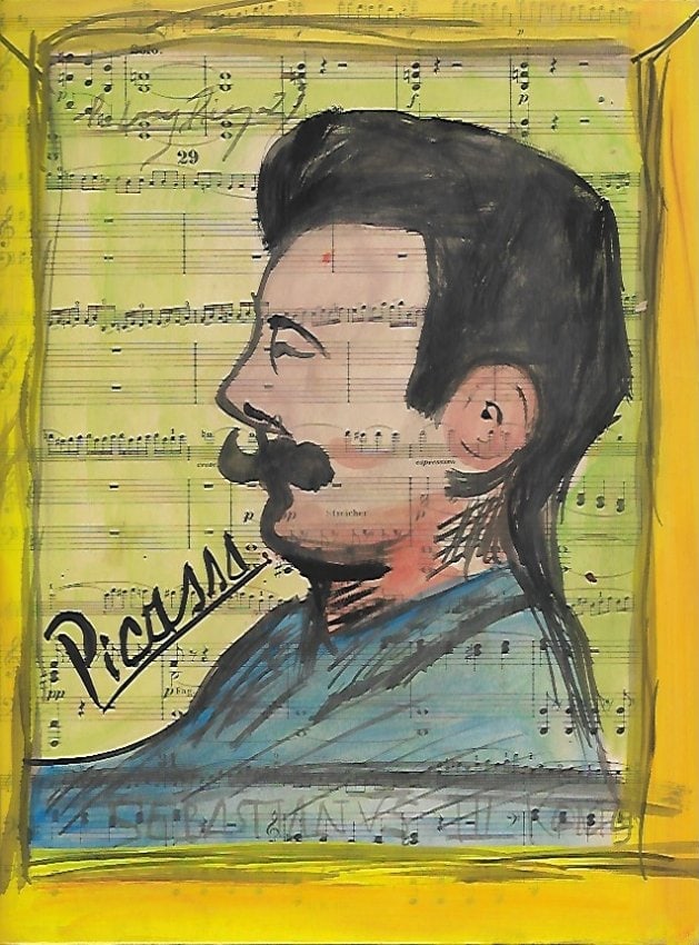 Mixed Media Pablo Picasso Drawing on Paper After (artist) (1 of 2)