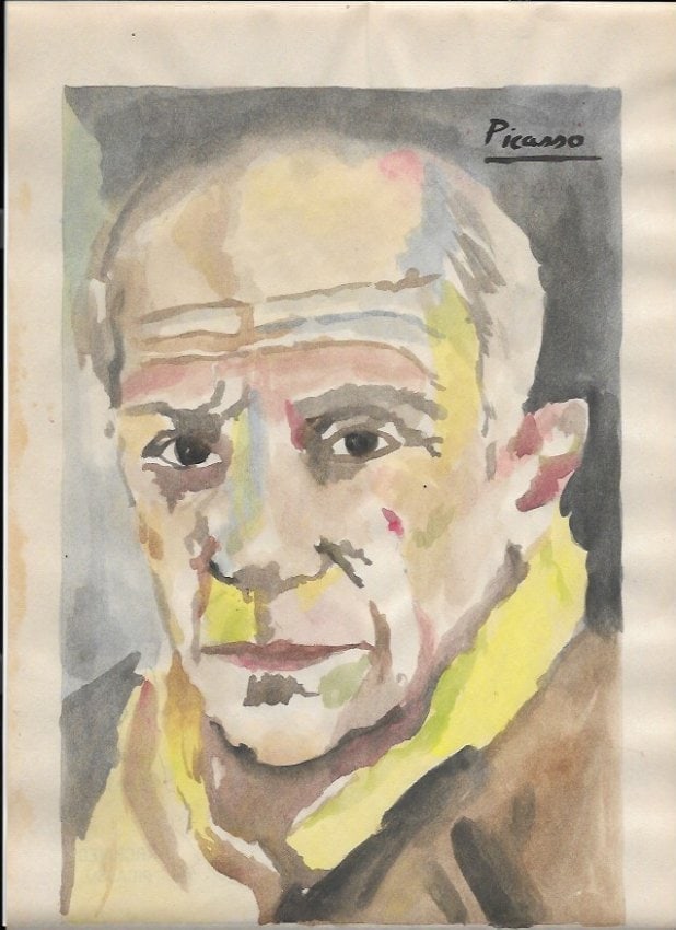 Pablo Picasso Mixed Media on Paper (after artist): Pablo Picasso Mixed Media on Paper. Approx Size: 11 3/4 x 8 1/2 inches. Provenance: NY Collector(after artist), Good Condition, See photos. The word â€œafter” is used for a work by an unk