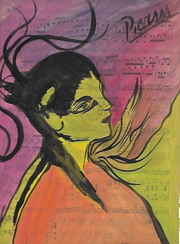 Mixed Media Pablo Picasso Drawing on Paper (after artist) (1 of 2)