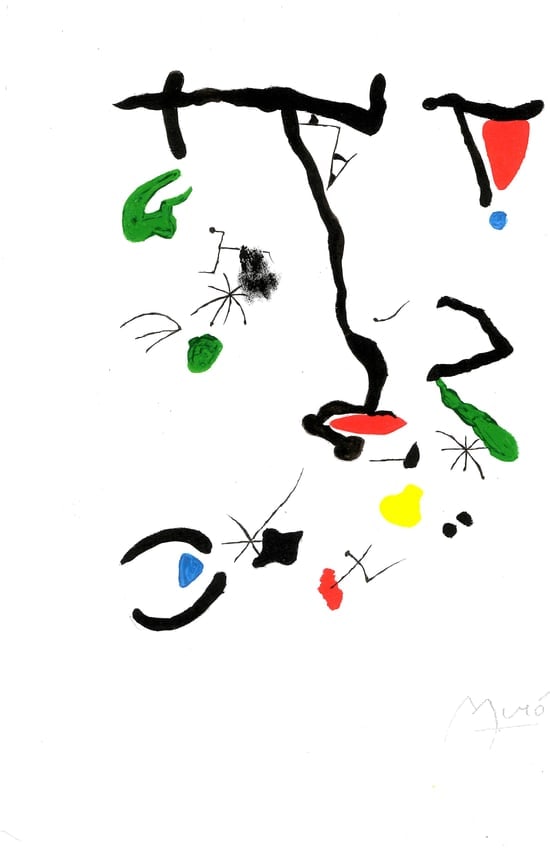 Miro ink Print on Thick Paper: Miro ink Print on Thick Paper.This is an ink Print on Thick Paper. Paper Size: 12 1/2 x 17 1/2 Inches. Extra Thick 300 gsm Fine art Paper. Embossed Stamp. Provenance: Private NY Collector.No COA or do