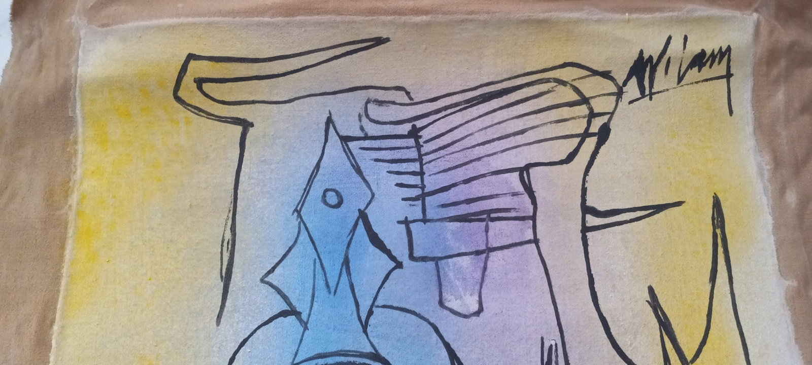 Vintage Abstract Painting Signed-Wifredo Lam - 2