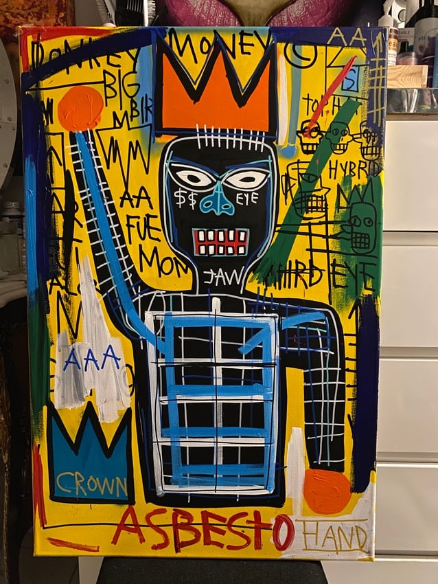 Basquiat Painting on Canvas 1983 Fits ."Money King": Basquiat Painting on Canvas 1983 Fits ."Money King"- Jean Michel Basquiat Large Painting Fits Basquiat 1983 - Size : 36 by 24 inches Large Expressionism Painting on Stretcher Canvas. Acquired from pri