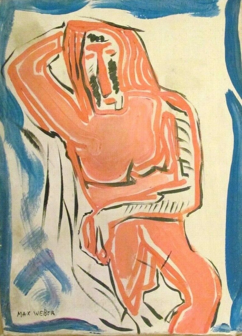Max Weber Modern art 20th century: Max Weber artist Modern art 20th century abstract painting on Canvas Size: 18 by 13 inches,. Good condition, needs stretching. No COA,no supporting papers.See photo. Good condition.