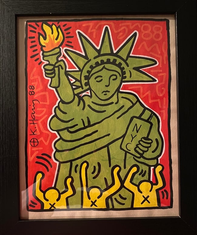 Keith Haring Drawing, Stamp on Verso, NYC 88 (1 of 3)