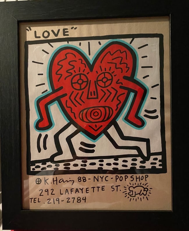 Keith Haring Drawing, Stamp on Verso, NYC Pop Shop (1 of 3)