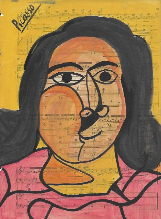 Mixed Media Pablo Picasso Drawing on Paper (after artist): Mixed Media Pablo Picasso(after artist)Drawing on Paper Music Notes. Approx Size: 12 x 8 1/2 inches. Provenance: Private NY Collection. It is being sold as in the manner Style of artist. Good Conditio