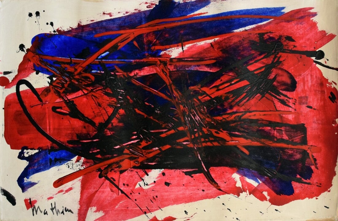 Abstract Painting Mathieu, Modern Art 20th Century(After Artist): Abstract Painting Mathieu, Modern Art 20th Century(after artist). SIZE: 21 x 12 Canvas only will be ship rolled in a tubeIt is being sold as is, Sold as is. WE PACK AND SHIP FOR YOU. WE TAKE CARE OF T