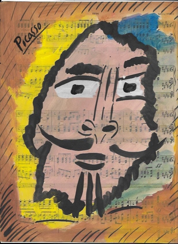 Mixed Media Pablo Picasso Drawing on Paper (after artist): Mixed Media Pablo Picasso(after artist)Drawing on Paper Music Notes. Approx Size: 12 x 8 1/2 inches. Provenance: Private NY Collection. It is being sold as in the manner Style of artist. Good Conditio