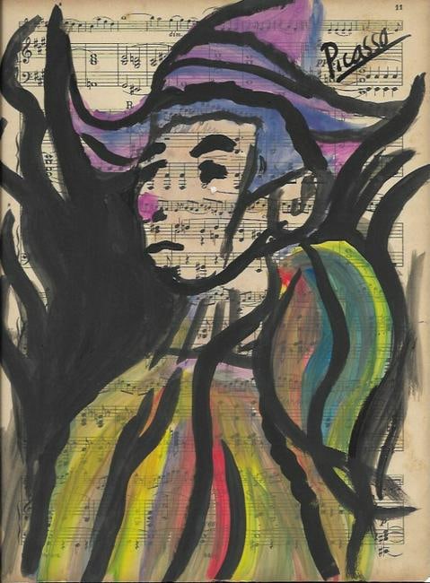 Mixed Media Pablo Picasso Drawing on Paper(after artist): Mixed Media Pablo Picasso Drawing on Paper Music Notes. Approx Size: 12 x 8 1/2 inches. Provenance: Private NY Collection. (after artist) . Good Condition See Photos.The word â€œafter” is