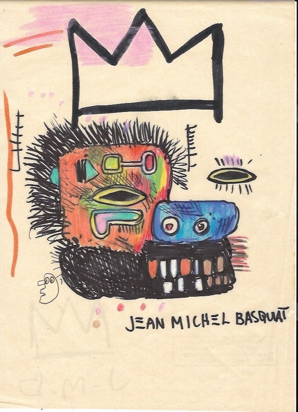 Jean Basquiat Drawing, Stamp on Verso: Jean Basquiat Drawing,on paper Stamp on Verso. Image Approximately Size:10 x 8 inches. . This painting does not carry established document provenance, nor is any record of auction history described in