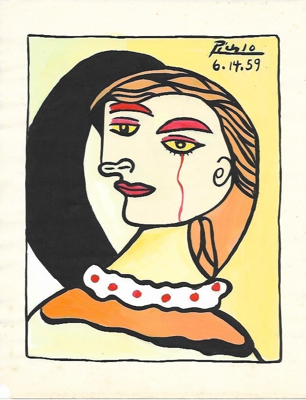 Pablo Picasso Mixed Media on Paper: Pablo Picasso Mixed Media on Paper.After (artist) Approx Size: 11 3/4 x 8 1/2 inches. NY Collector. No Coa or Documents .Sold as is , We Pack & Ship for you in house. Good Condition, See photos. After
