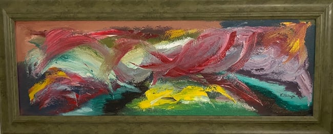 Kazuo Shiraga Painting on Board: Kazuo Shiraga Painting on Board.Painting Size :41 x 17 inches.Frame Size :36 x 12 inches..Attribute to Artist.Kazuo Shiraga was a Japanese abstract painter and the first-generation member of the postw