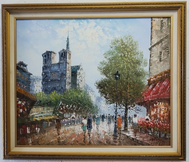 Vintage Paris Street Oil Painting On Canvas: Vintage Paris Street Oil Painting On Canvas . Wood Framed .Approx Painting Size: 20 x 24 Inches.Approx Frame Size: 24 1/2 x 28 1/2 x 2 Inches. Good condition. See photos as part of the description. We