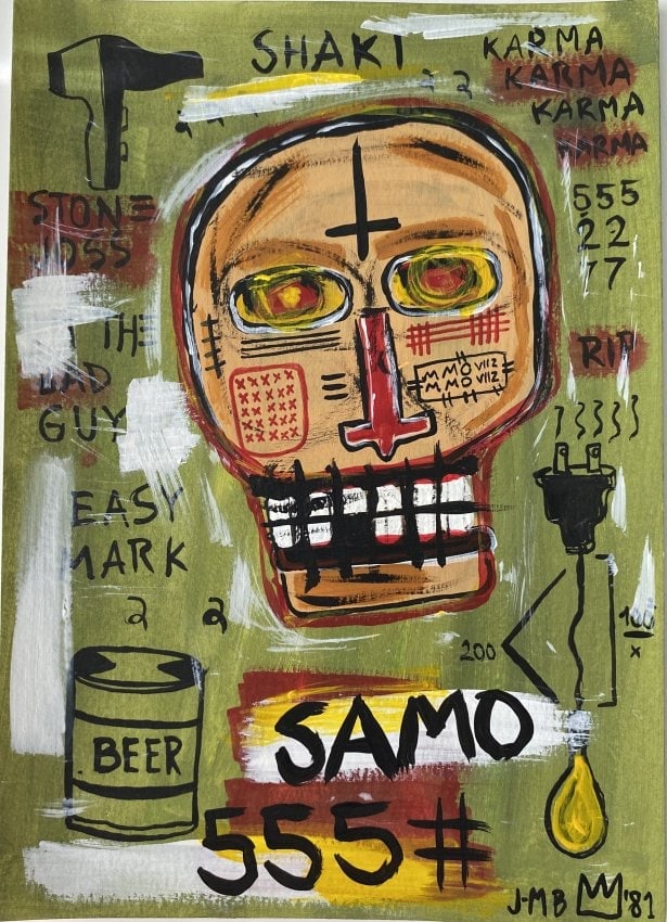 Jean Basquiat Expressionism Print on Thick Paper.: Jean Basquiat Expressionism Print on Thick Paper. Paper Size: 12 1/2 x 17 1/2 Inches. Extra Thick 300 gsm Fine art Paper. Embossed Stamp. Excellent Condition. See photos.
