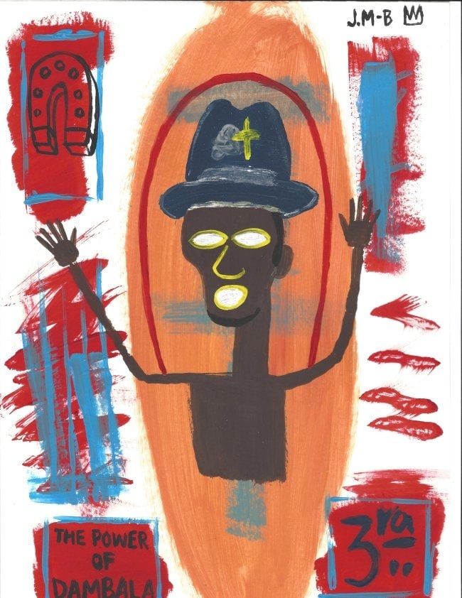 Jean Michel Basquiat Painting on Cardboard After (artist): Jean Michel Basquiat Painting on CardboardRendered in the style of After (artist) JMB. Technique: Painting on Cardboard. approx Measures:12 X 9 Inches. Provenance: Private collection New York. The Pai