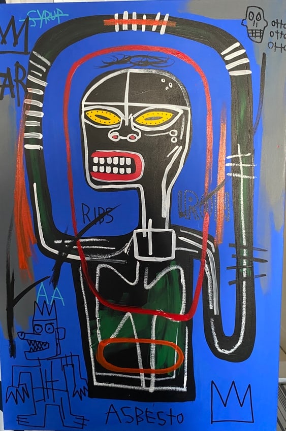 Painting on Canvas Crown- Samo.: Painting on Canvas T-Rex Crown- Samo. Large Painting Fits - Size : 36 by 24 inches Large Expressionism Painting on Stretcher Canvas. Acquired from private collection.The painting has never been authen