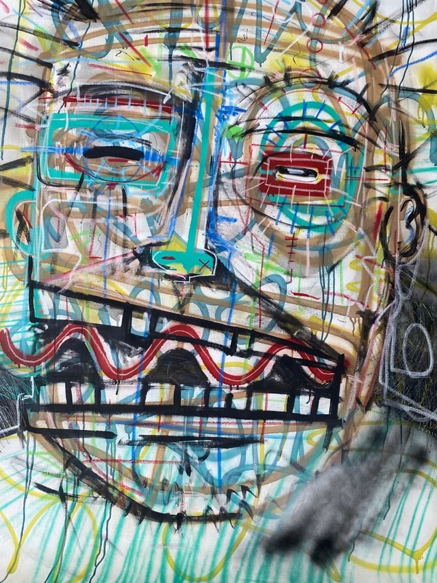 XXL Abstract Painting ON Canvas: XXL Abstract Painting ON Canvas oil, acrylic, paint marker, oil stick.Good Condition: Your art will be carefully packed and rolled in a tube box without bars. Size: 57 x 42 wide (edge to edge -un-stre