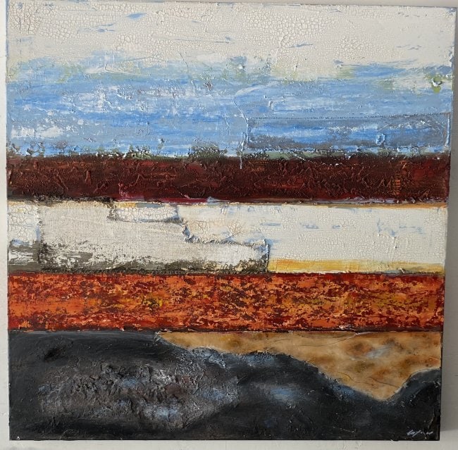 XL Abstract Painting on Canvas: XL Abstract Painting on Canvas . Size: 48 x 48 x 3. Private NY Collector. See Photo for description. Dixie & Bull on back of Canvas. We pack and ship for you. Item will be ship rolled in a Tube not fr