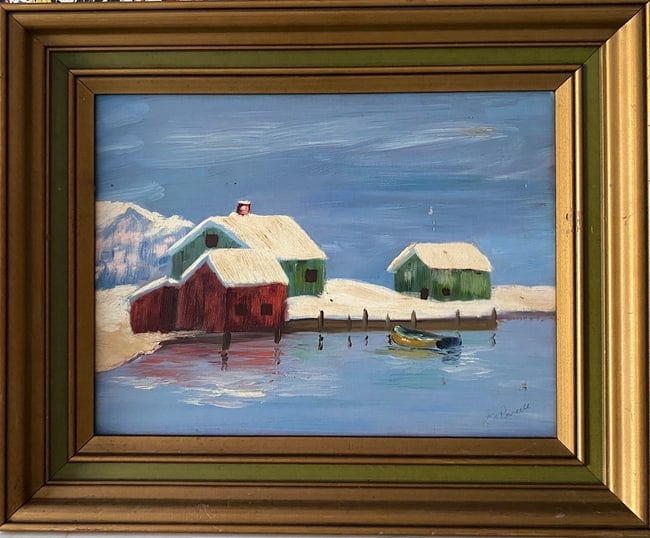 Vintage Winter Scene Landscaping Painting on Canvas (1 of 2)