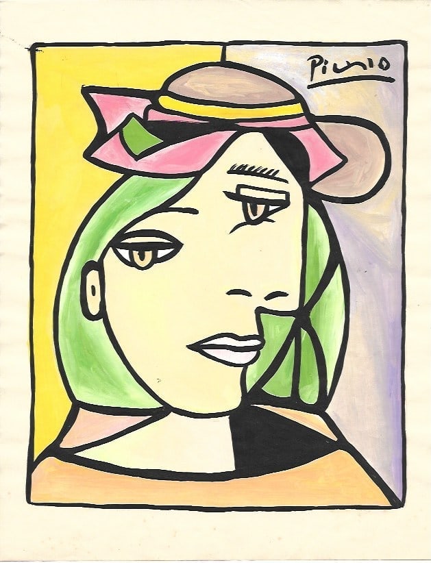 Pablo Picasso Mixed Media on Paper, Stamp on Verso: Pablo Picasso(after artist)Mixed Media on Paper , Stamp on Verso. Approx Size: 11 3/4 x 8 1/2 inches. NY Collector. No Coa or Documents .Sold as is After definition: For paintings/unique works: The wo