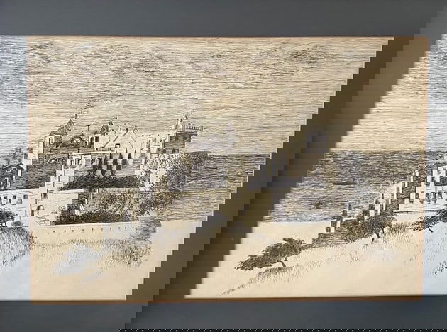 Vintage Lithograph on Paper Wood Frame: Vintage Lithograph on Paper Wood Frame . Approx Canvas Size:29 x 23 Inches -Frame size approx 13 1/2 x 20 inches.See photos . We pack & Ship for you. We take care of the shipping services in house.